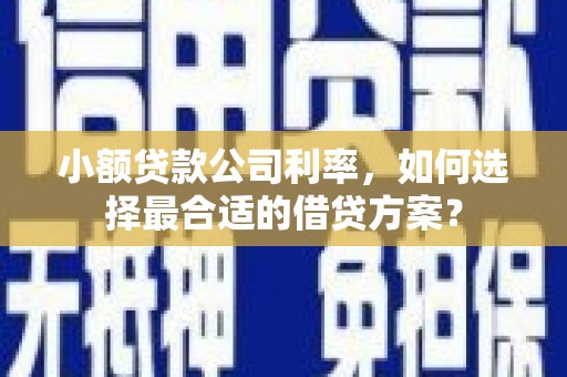 铁西小额贷款公司利率，如何选择最合适的借贷方案？